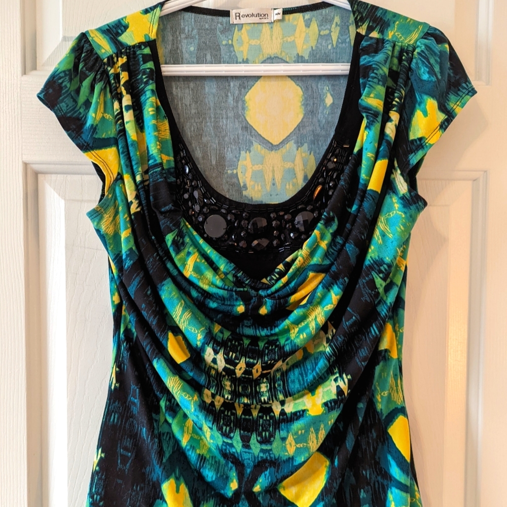 Revolution Green, Yellow, and Black Embellished Top